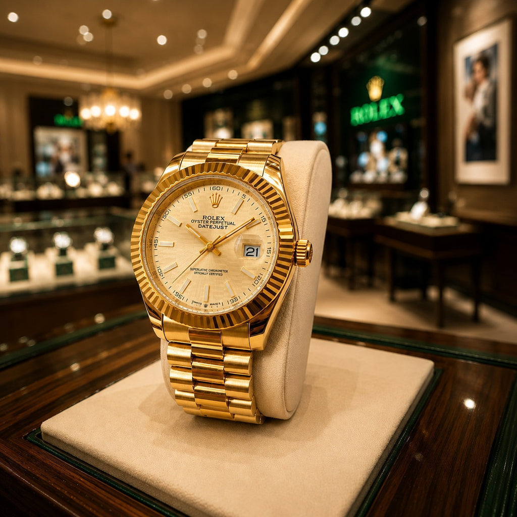 Men's Gold Watch Rolex Day-Date | Diamond | 36mm | Green MoP ساعة رولكس داي ديت ذهبية للرجال | ألماس | 36 مم | قرص أخضر من عرق اللؤلؤ