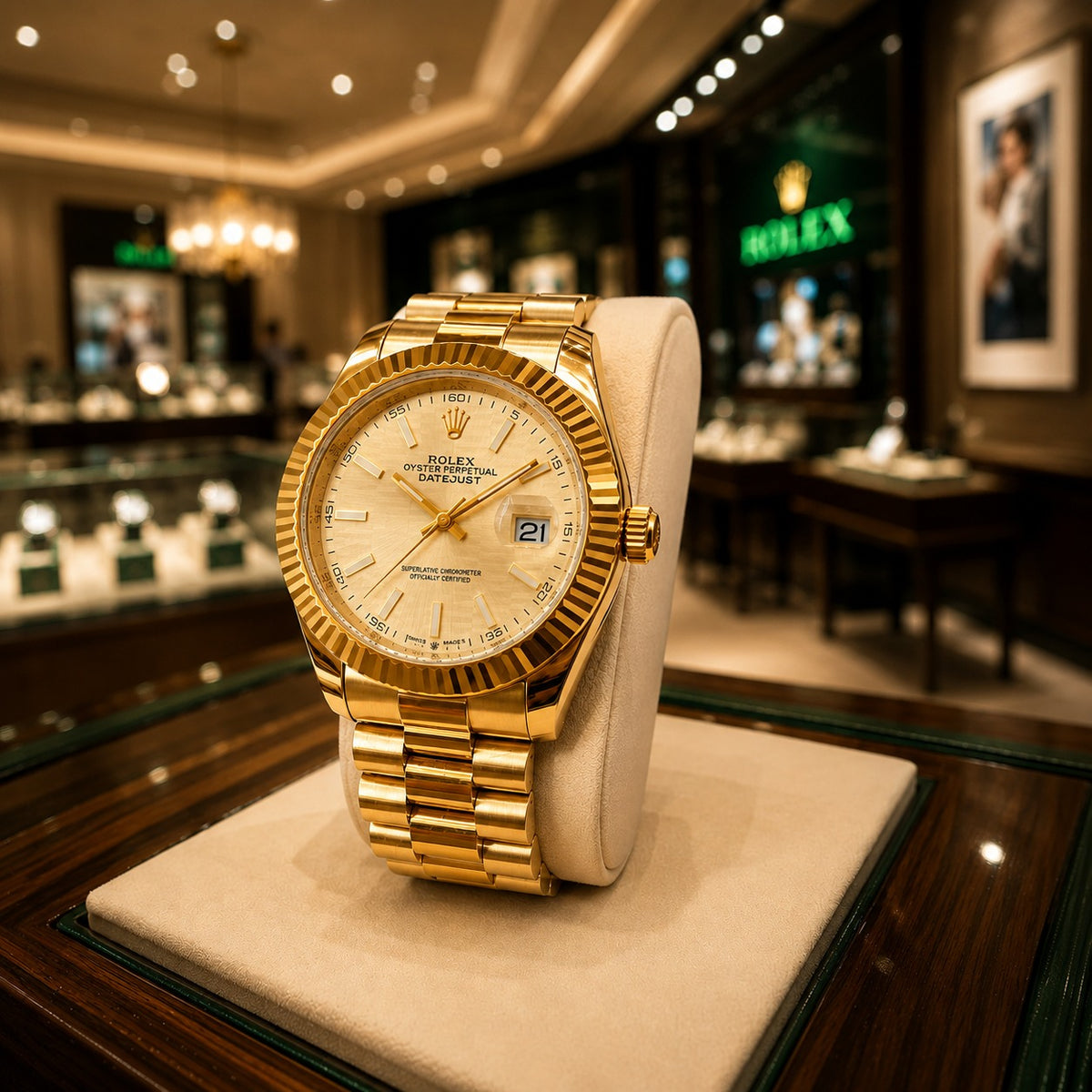 Men's Gold Watch Rolex Day-Date | Diamond | 36mm | Green MoP ساعة رولكس داي ديت ذهبية للرجال | ألماس | 36 مم | قرص أخضر من عرق اللؤلؤ