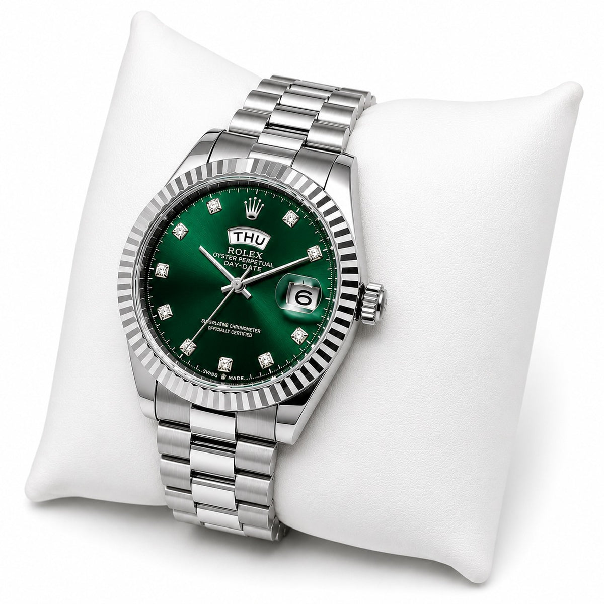Men's Gold Watch Rolex Day-Date | Diamond | 36mm | Green MoP ساعة رولكس داي ديت ذهبية للرجال | ألماس | 36 مم | قرص أخضر من عرق اللؤلؤ