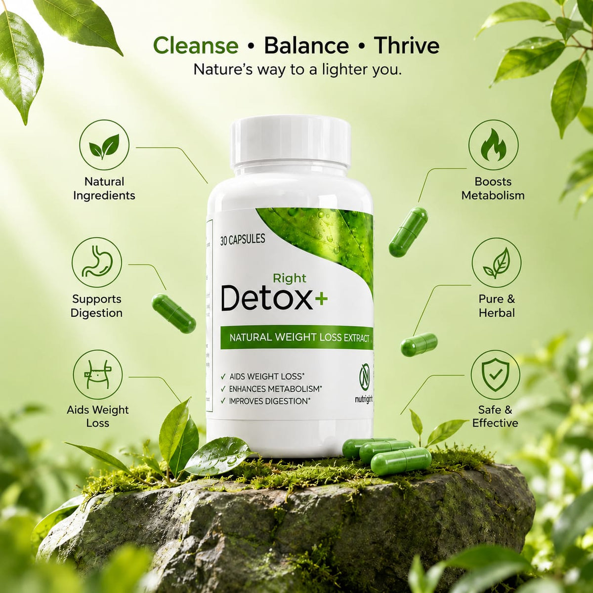 Detox Right – Premium Plant-Powered Herbal Cleanse with 100% Organic Ingredients for Daily Health Support