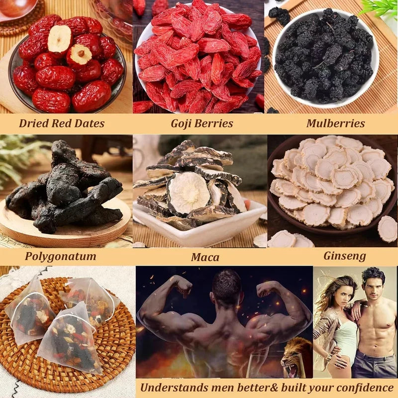 Original Ginseng Five Treasures Flavored Tea with Red Date Top Grade Handmade Health Tea Kidney Tea Wubao Herbal Ginseng Red Date Natural Chinese Cleanse for Men Women - te de riñon Saludable Organica